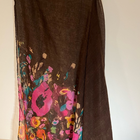 Colorful Floral Sheer Scarf or Sarong with Pinks and Brown - Picture 3 of 5